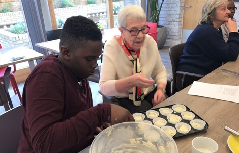 Intergenerational cake baking